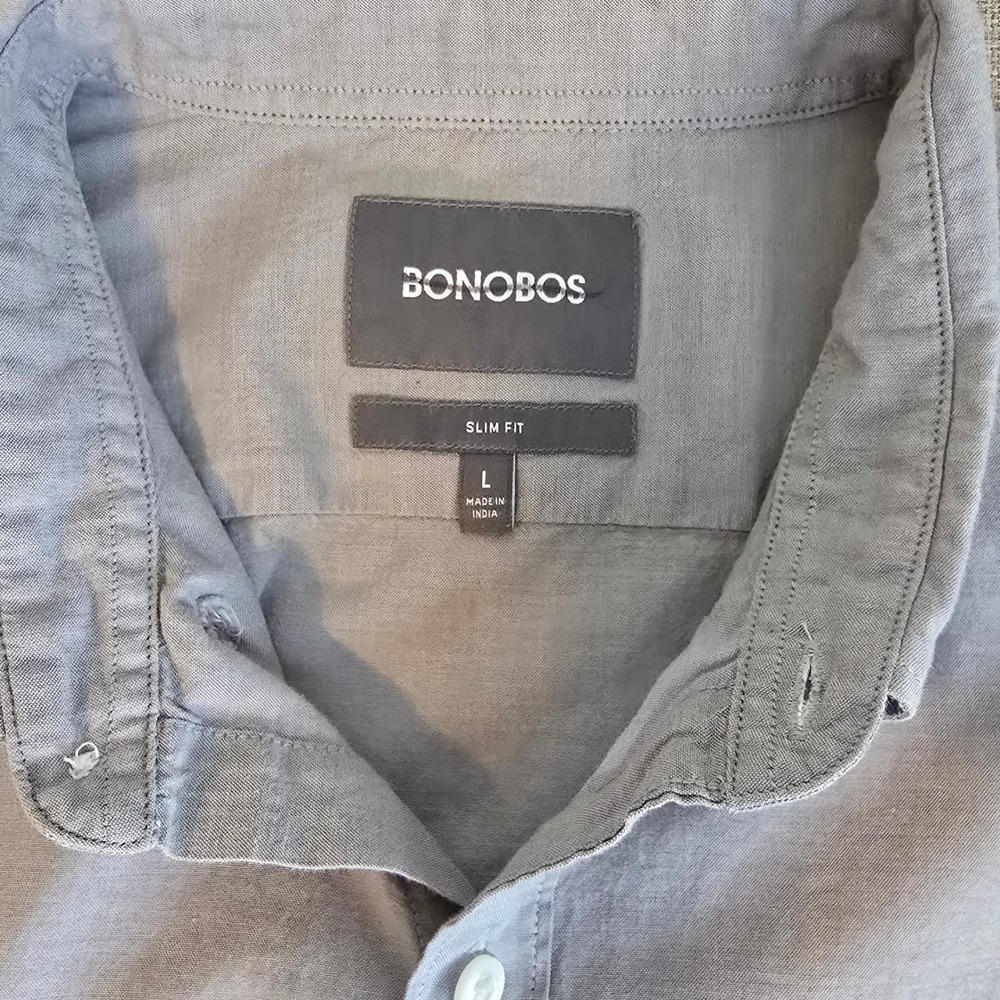 Bonobos Slim Fit Grey Cotton Button Down Shirt Mens Large Long Sleeve Pocket